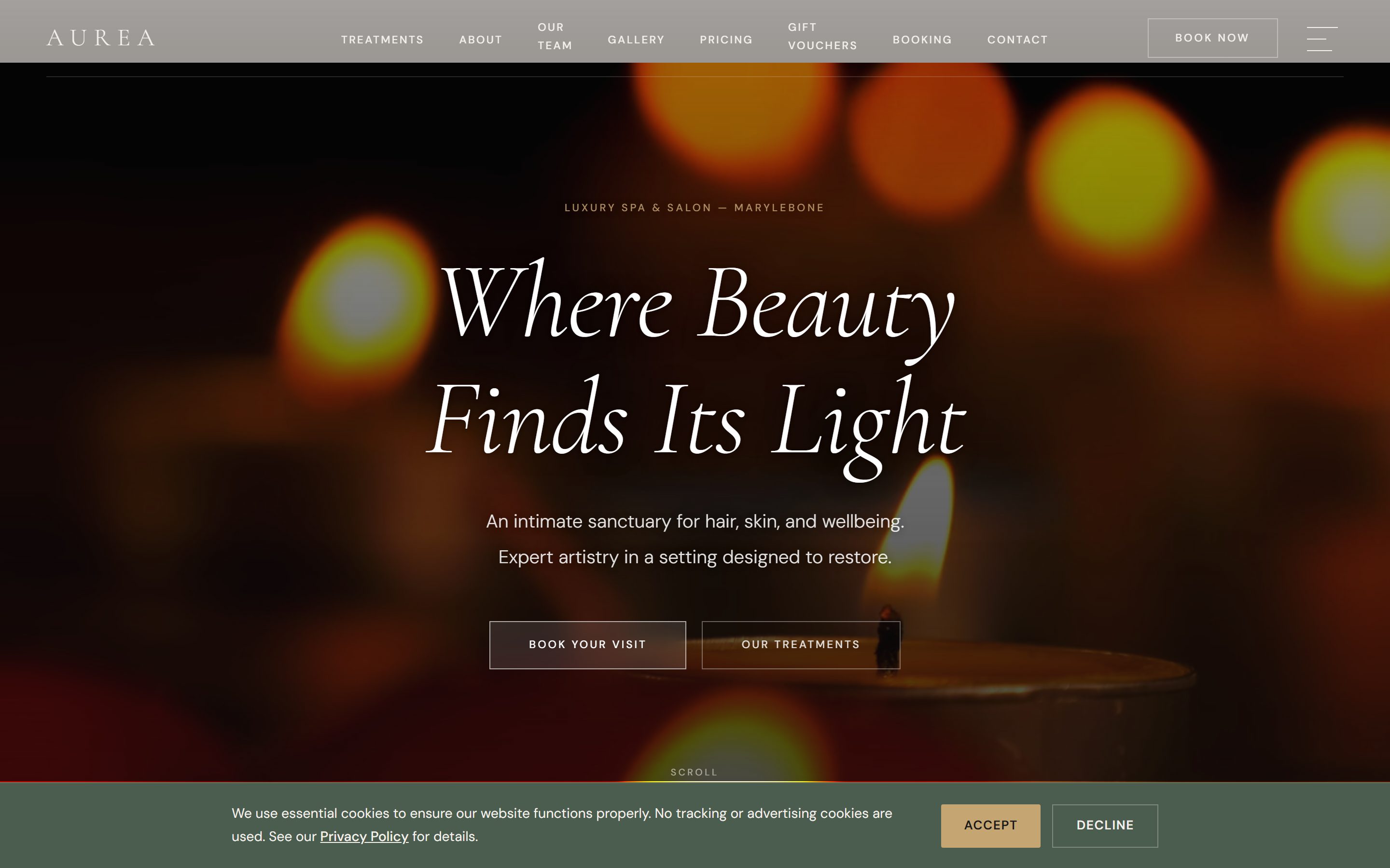 Screenshot of Aurea Spa homepage