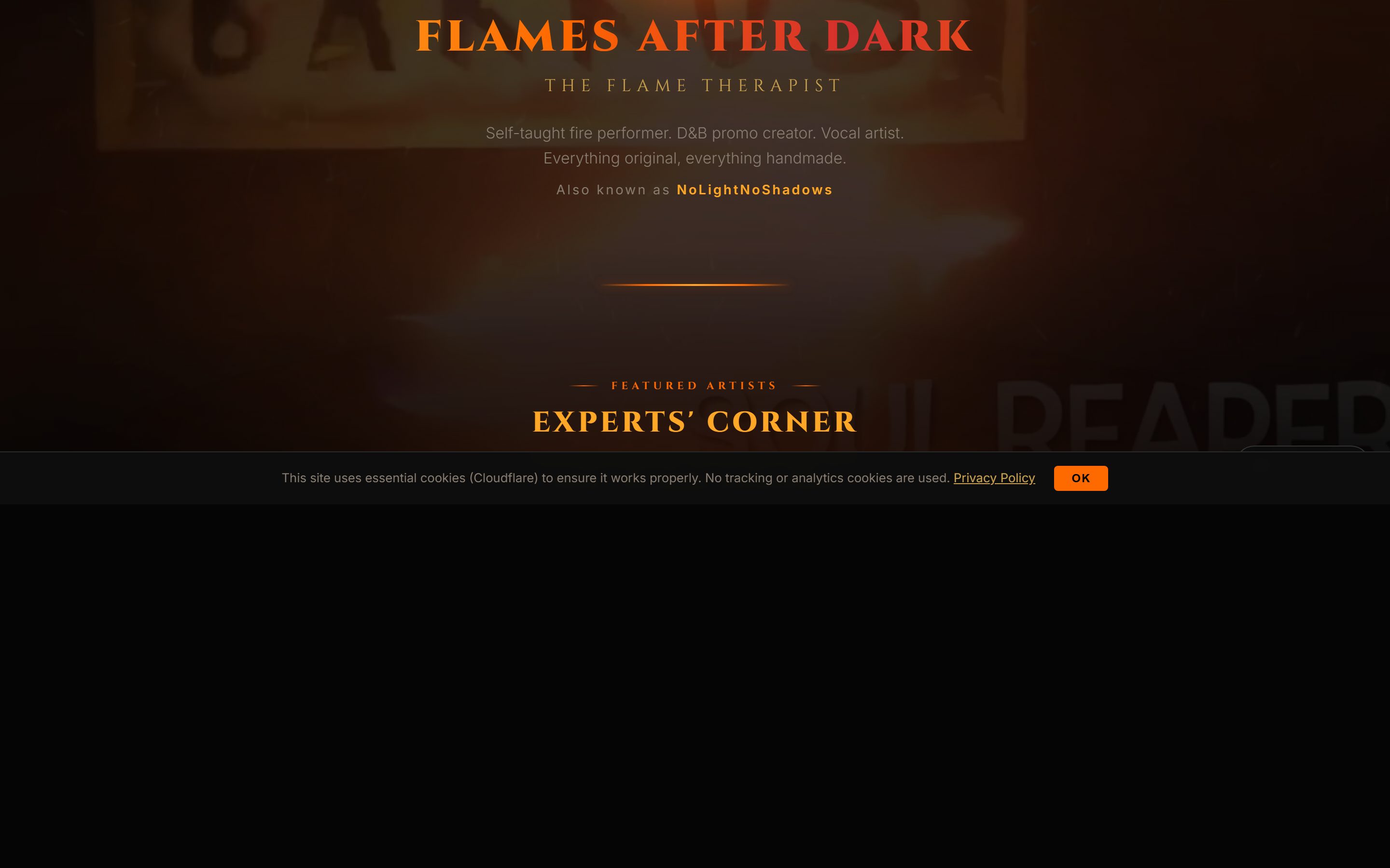 Screenshot of Flames After Dark homepage