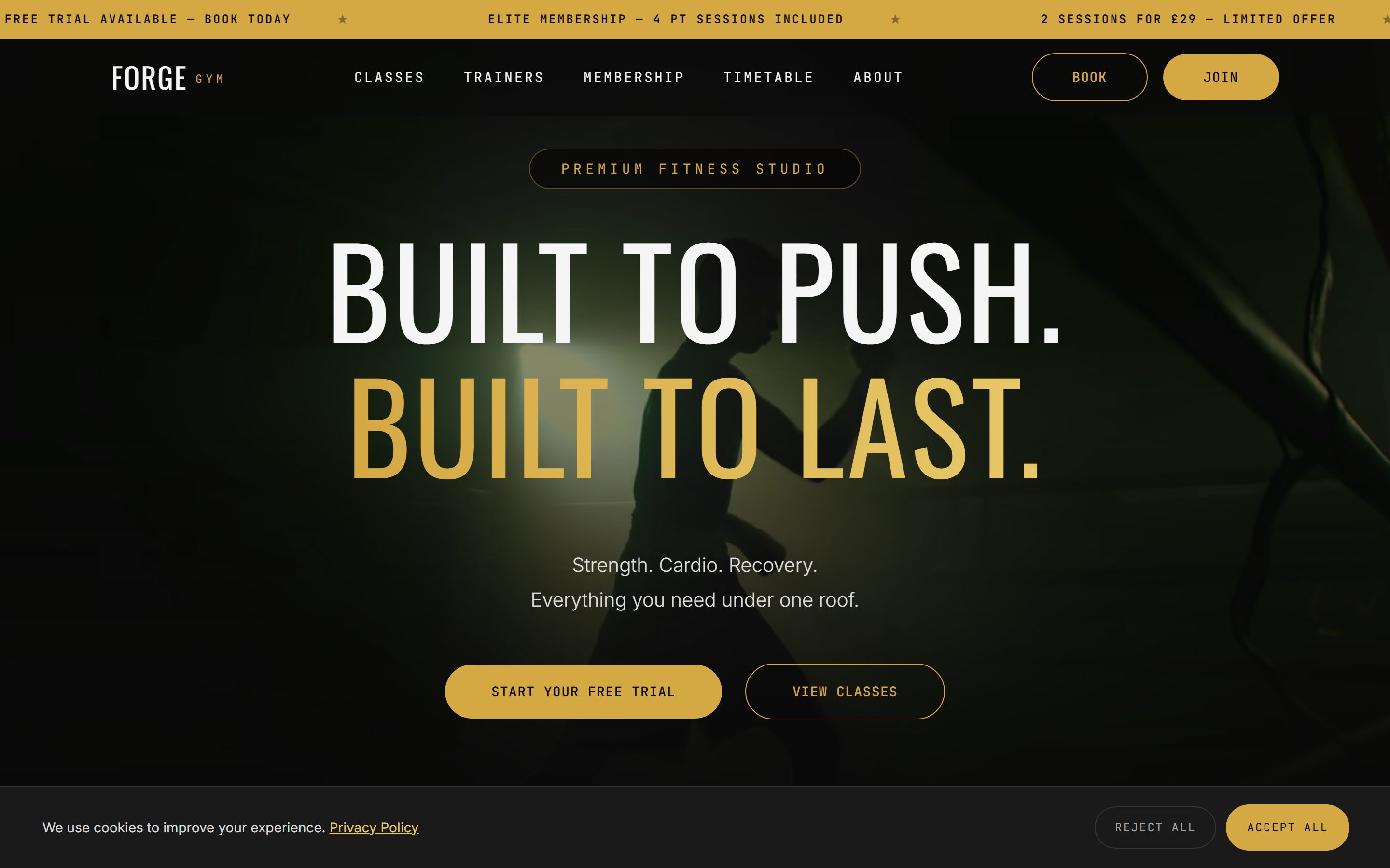 Screenshot of Forge Gym homepage